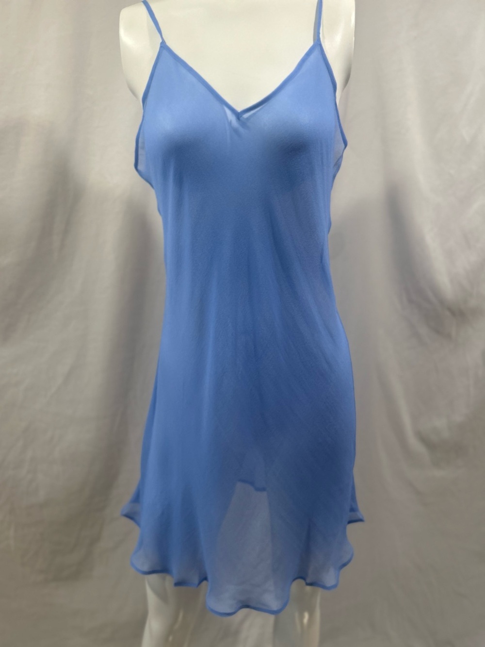 Mary Green Light Blue Slip Dress 100% SILK - Sheer V-Neck Cami
